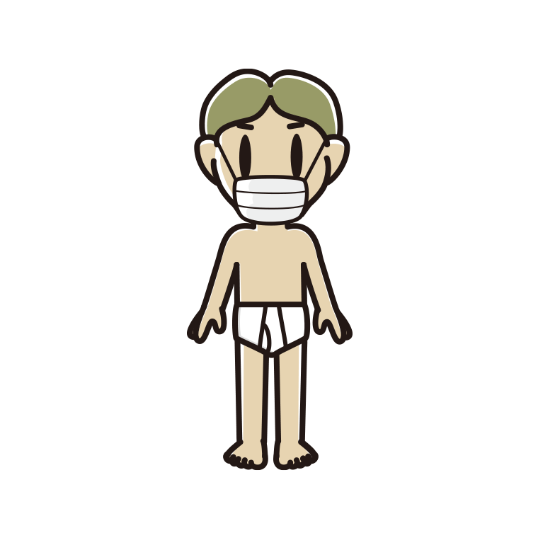 インナーウェアの着用例イラスト（マスクをする小学生男子）【色あり、背景なし】透過PNG
