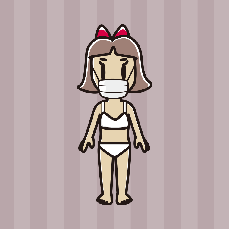 インナーウェアの着用例イラスト（マスクをする小学生女子）【色、背景あり】PNG