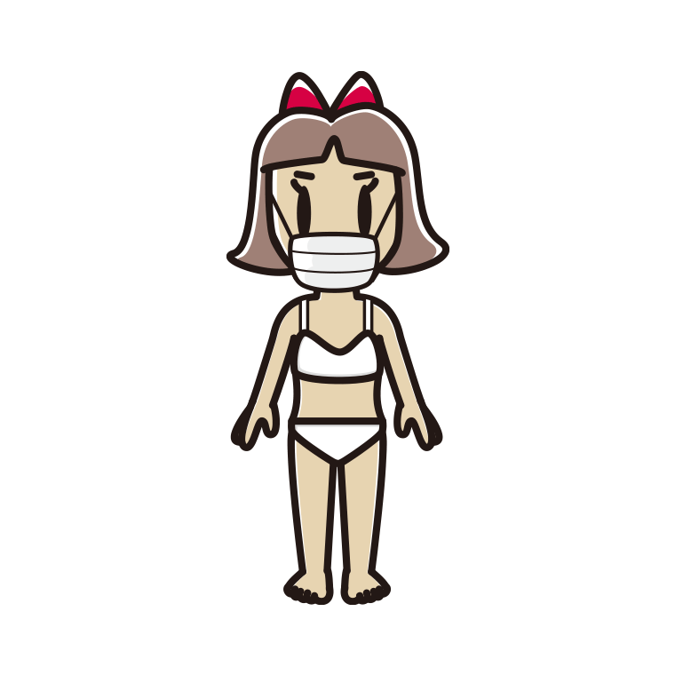 インナーウェアの着用例イラスト（マスクをする小学生女子）【色あり、背景なし】透過PNG