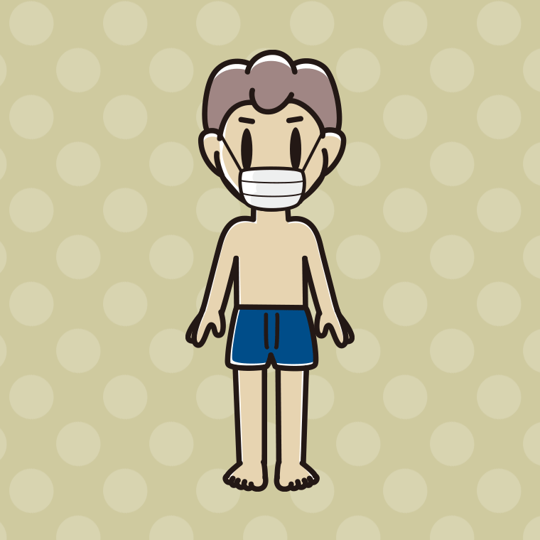 インナーウェアの着用例イラスト（マスクをする男子中学生）【色、背景あり】PNG