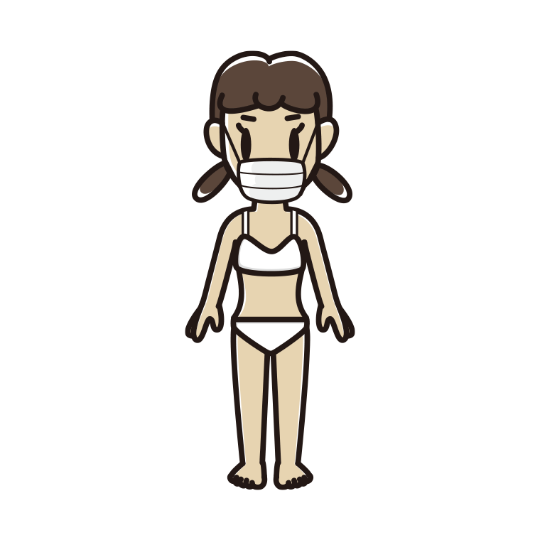 インナーウェアの着用例イラスト（マスクをする女子中学生）【色あり、背景なし】透過PNG