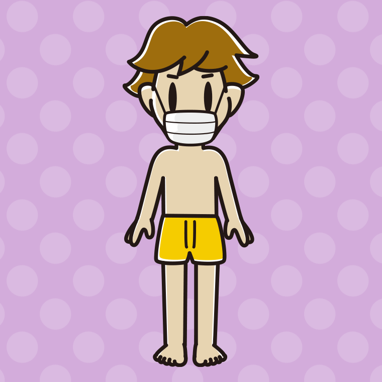 インナーウェアの着用例イラスト（マスクをする男子高校生）【色、背景あり】PNG