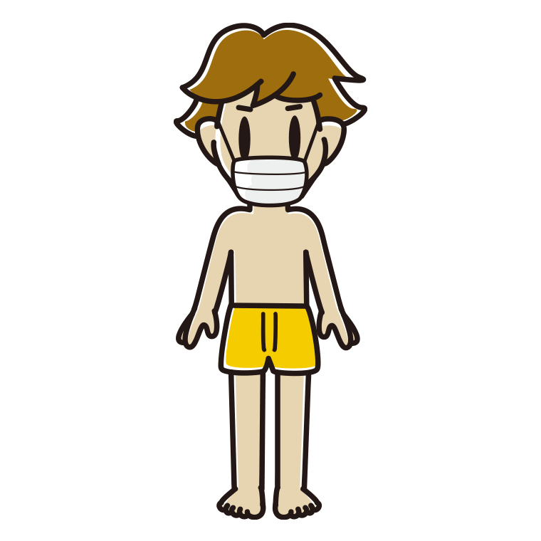 インナーウェアの着用例イラスト（マスクをする男子高校生）【色あり、背景なし】透過PNG