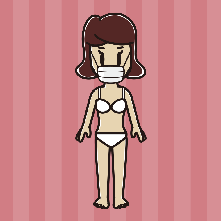 インナーウェアの着用例イラスト（マスクをする女子高校生）【色、背景あり】PNG
