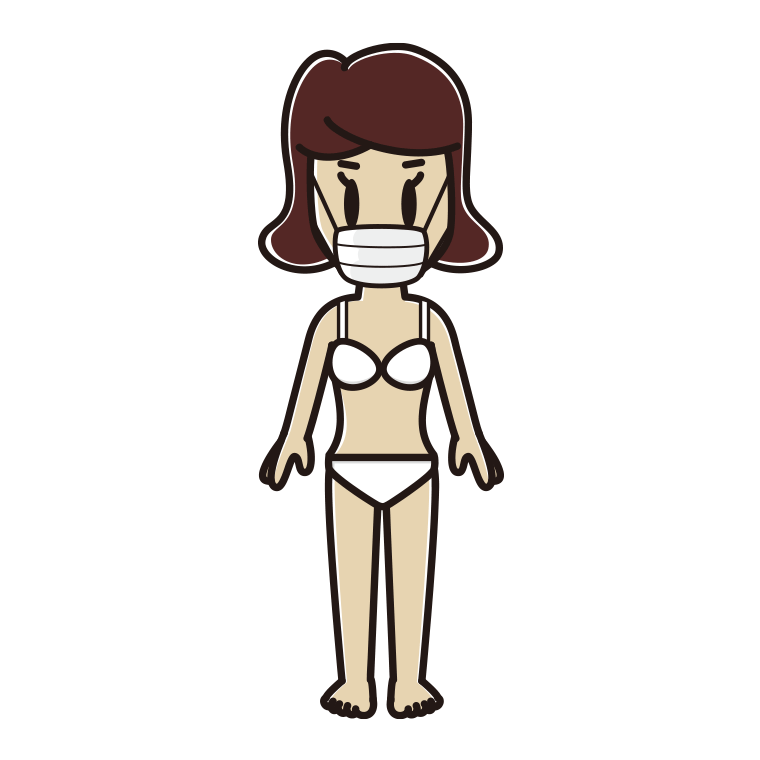 インナーウェアの着用例イラスト（マスクをする女子高校生）【色あり、背景なし】透過PNG