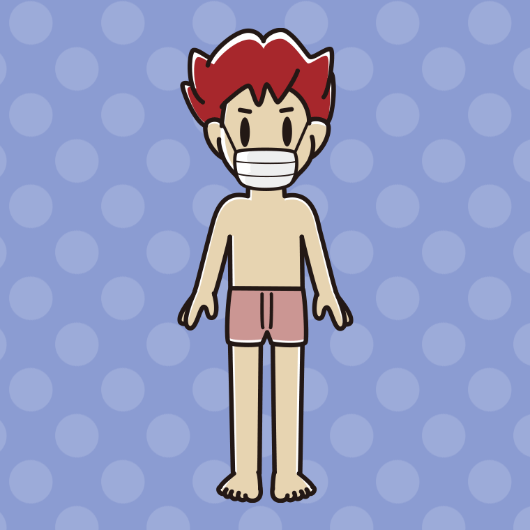 インナーウェアの着用例イラスト（マスクをする男子大学生）【色、背景あり】PNG