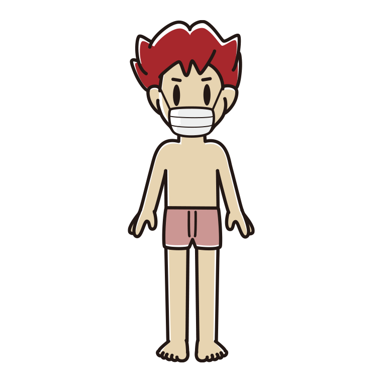 インナーウェアの着用例イラスト（マスクをする男子大学生）【色あり、背景なし】透過PNG
