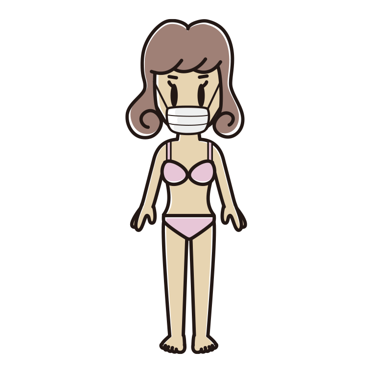 インナーウェアの着用例イラスト（マスクをする女子大学生）【色あり、背景なし】透過PNG