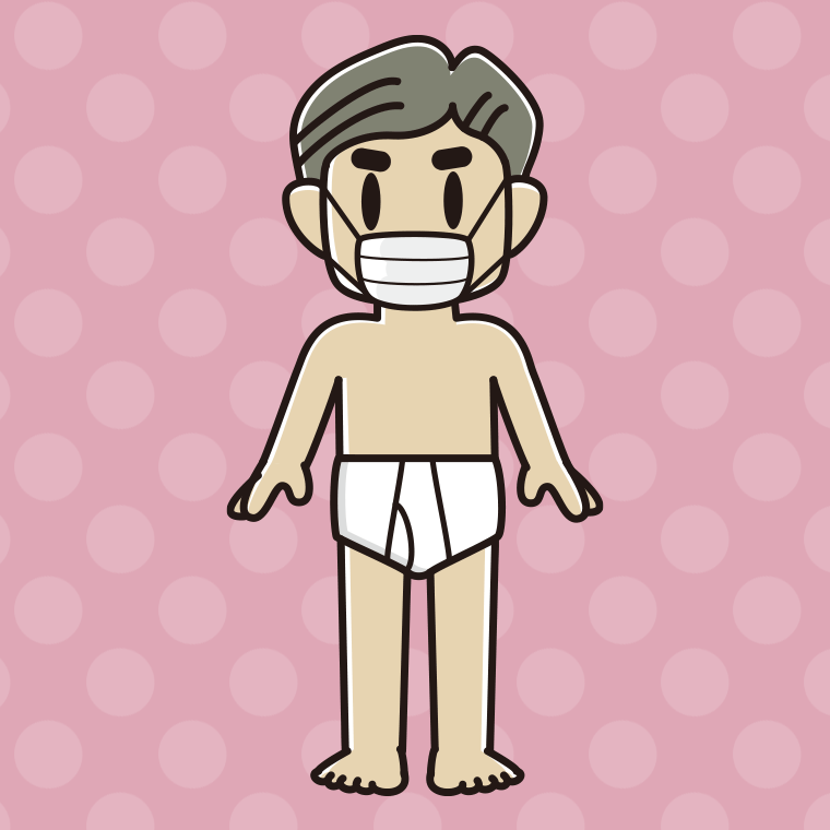 インナーウェアの着用例イラスト（マスクをするおじさん）【色、背景あり】PNG