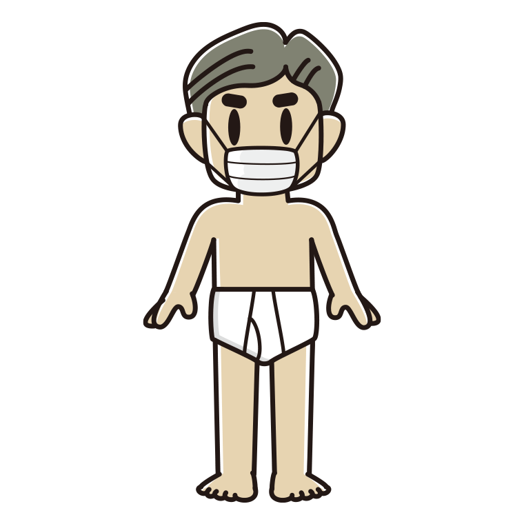 インナーウェアの着用例イラスト（マスクをするおじさん）【色あり、背景なし】透過PNG