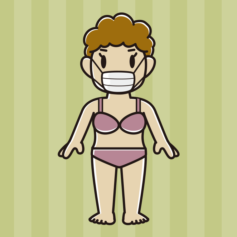 インナーウェアの着用例イラスト（マスクをするおばさん）【色、背景あり】PNG