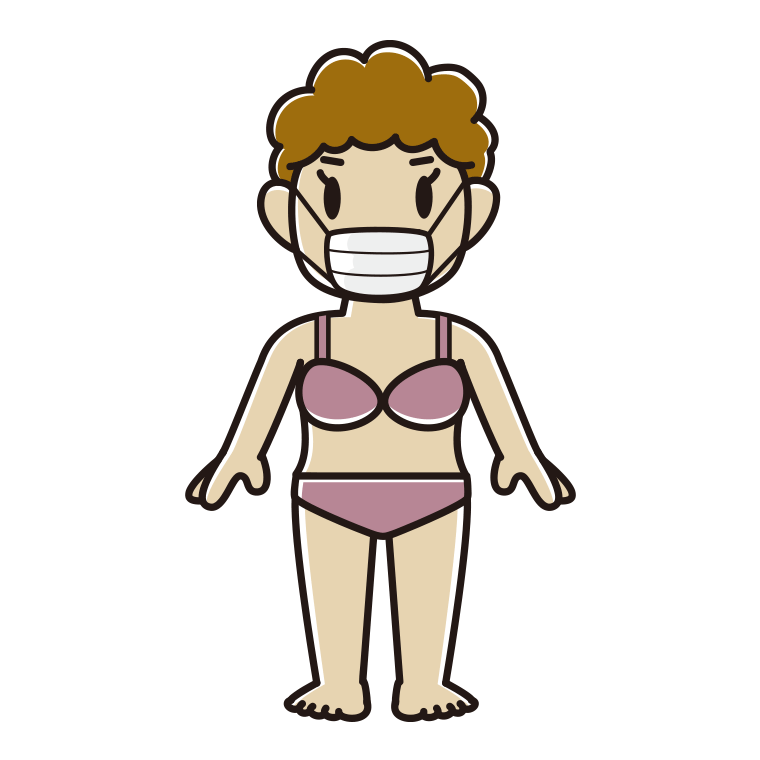 インナーウェアの着用例イラスト（マスクをするおばさん）【色あり、背景なし】透過PNG