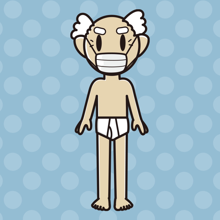 インナーウェアの着用例イラスト（マスクをするおじいさん）【色、背景あり】PNG