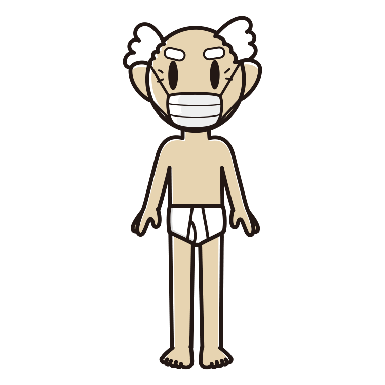インナーウェアの着用例イラスト（マスクをするおじいさん）【色あり、背景なし】透過PNG