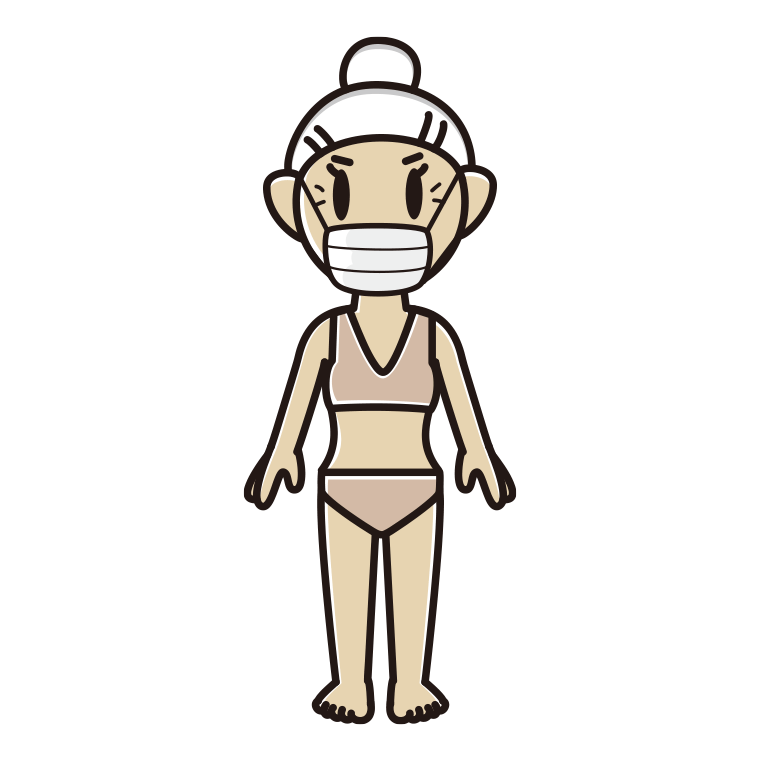 インナーウェアの着用例イラスト（マスクをするおばあさん）【色あり、背景なし】透過PNG