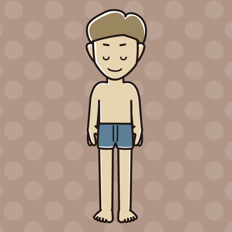 インナーウェアの着用例イラスト（お辞儀する男性）【色、背景あり】PNG