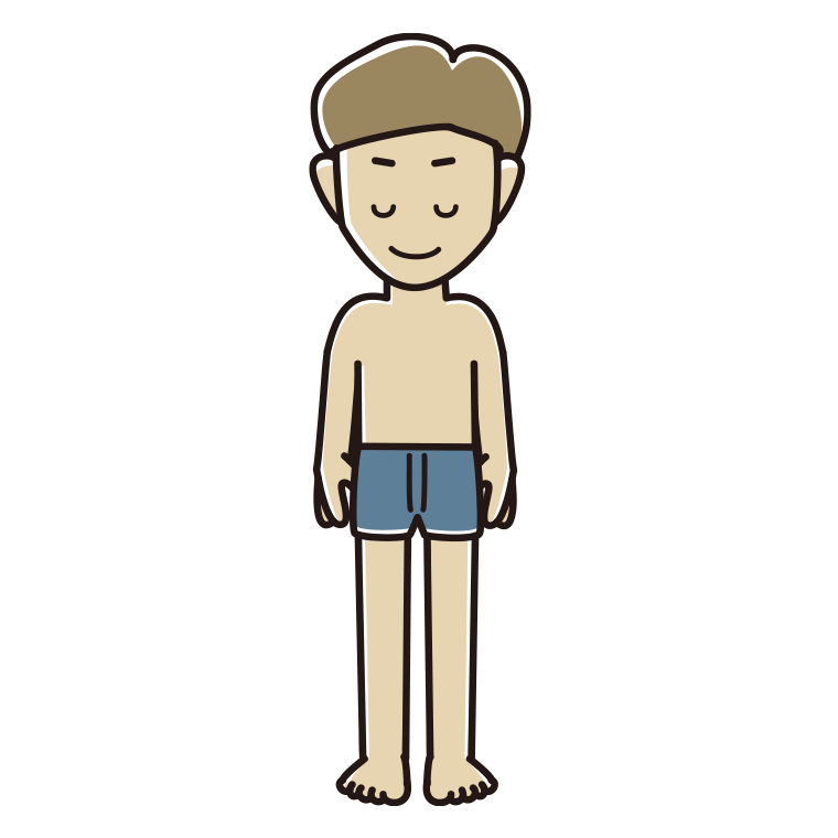 インナーウェアの着用例イラスト（お辞儀する男性）【色あり、背景なし】透過PNG
