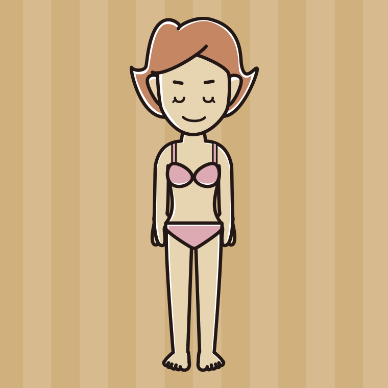 インナーウェアの着用例イラスト（お辞儀する女性）【色、背景あり】PNG