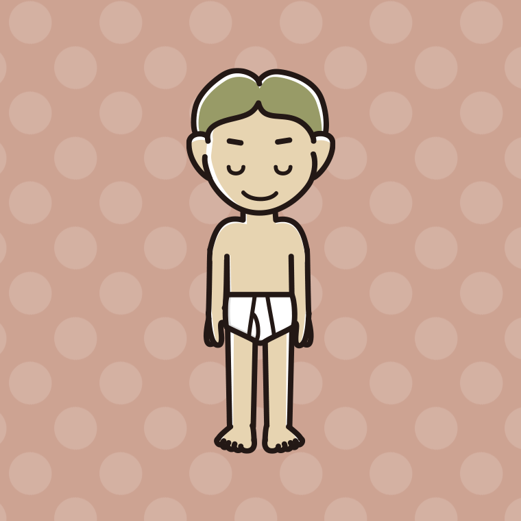 インナーウェアの着用例イラスト（お辞儀する小学生男子）【色、背景あり】PNG