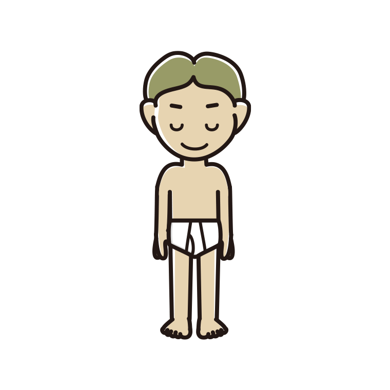 インナーウェアの着用例イラスト（お辞儀する小学生男子）【色あり、背景なし】透過PNG