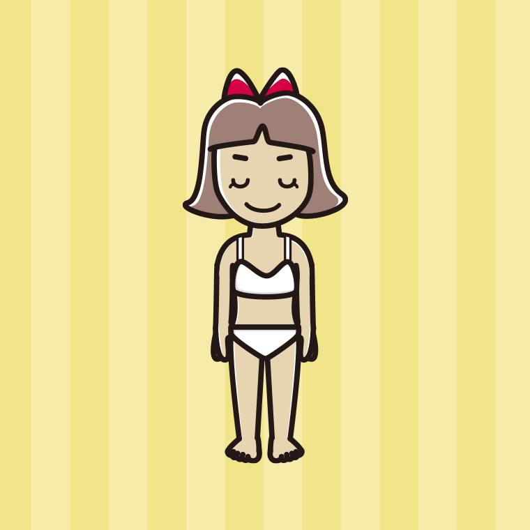 インナーウェアの着用例イラスト（お辞儀する小学生女子）【色、背景あり】PNG