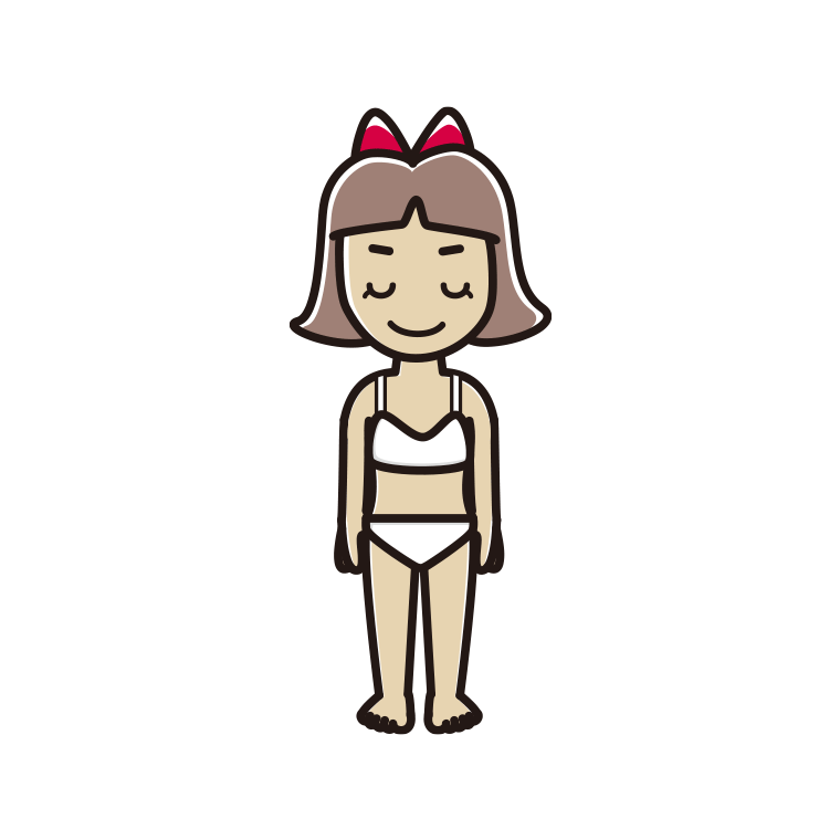 インナーウェアの着用例イラスト（お辞儀する小学生女子）【色あり、背景なし】透過PNG