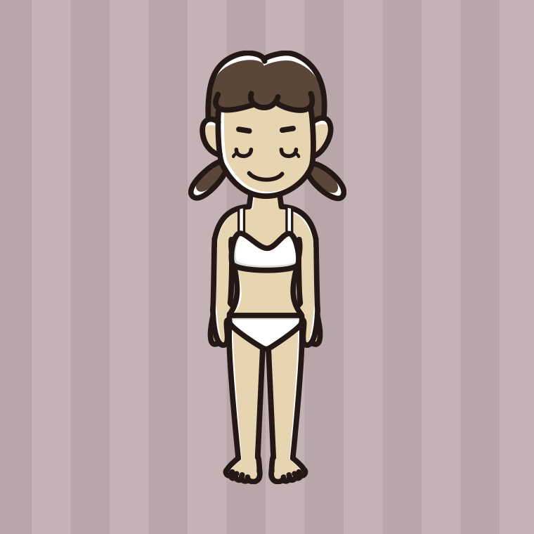インナーウェアの着用例イラスト（お辞儀する女子中学生）【色、背景あり】PNG