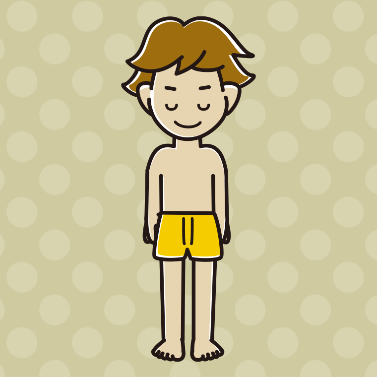 インナーウェアの着用例イラスト（お辞儀する男子高校生）【色、背景あり】PNG