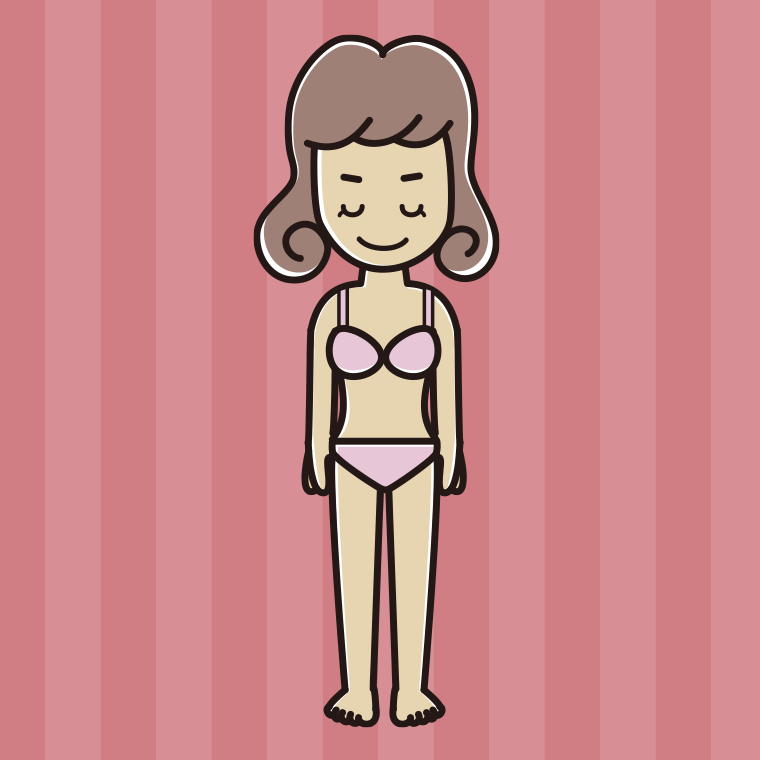 インナーウェアの着用例イラスト（お辞儀する女子大学生）【色、背景あり】PNG