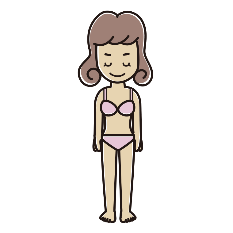 インナーウェアの着用例イラスト（お辞儀する女子大学生）【色あり、背景なし】透過PNG