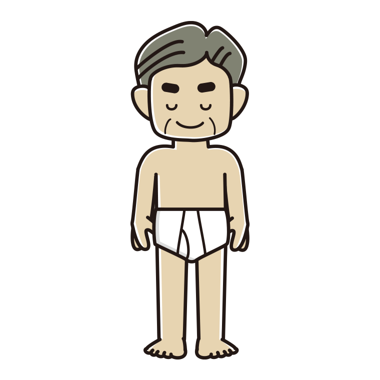 インナーウェアの着用例イラスト（お辞儀するおじさん）【色あり、背景なし】透過PNG