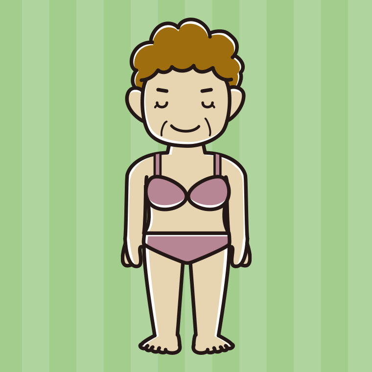 インナーウェアの着用例イラスト（お辞儀するおばさん）【色、背景あり】PNG