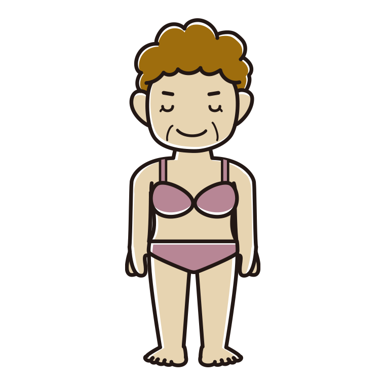 インナーウェアの着用例イラスト（お辞儀するおばさん）【色あり、背景なし】透過PNG