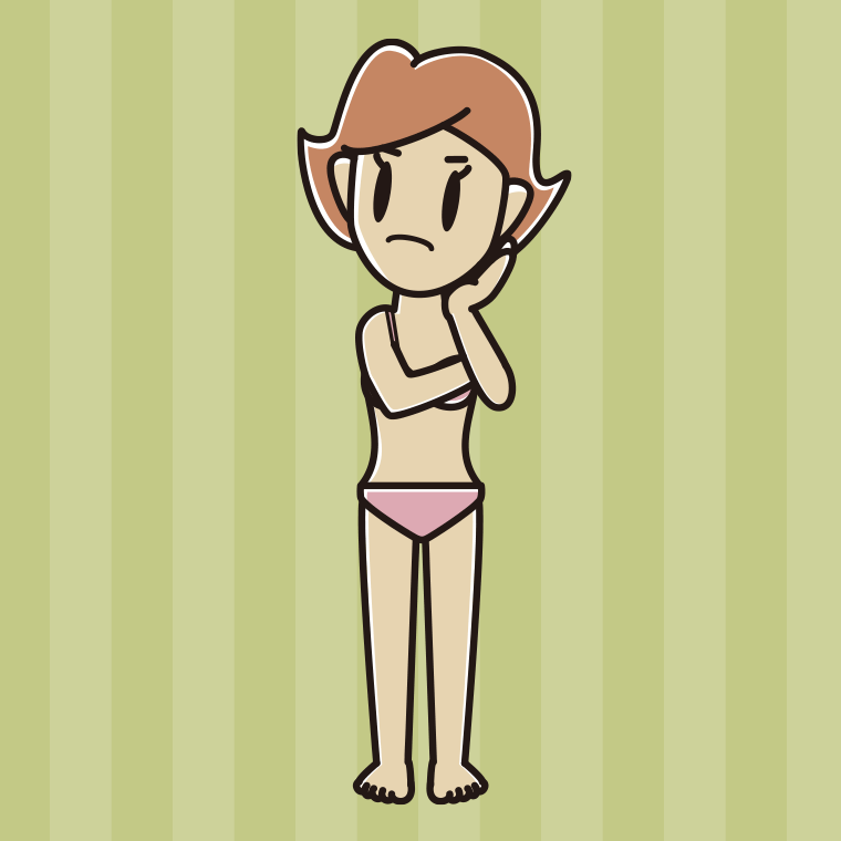 インナーウェアの着用例イラスト（考える女性）【色、背景あり】PNG