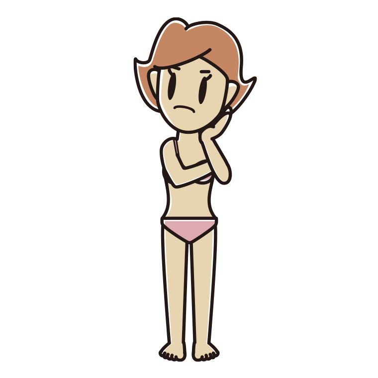 インナーウェアの着用例イラスト（考える女性）【色あり、背景なし】透過PNG