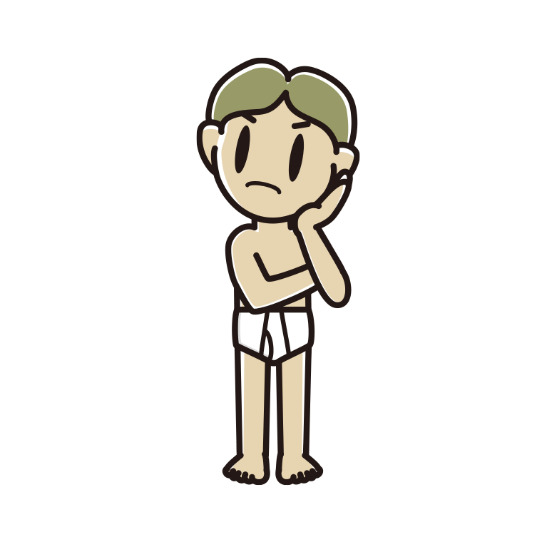 インナーウェアの着用例イラスト（考える小学生男子）【色あり、背景なし】透過PNG