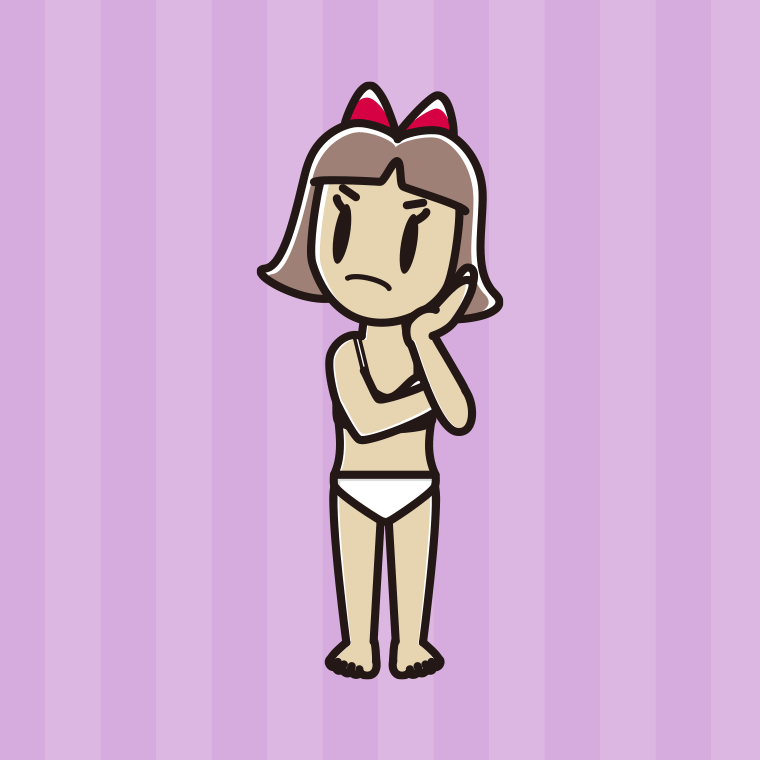 インナーウェアの着用例イラスト（考える小学生女子）【色、背景あり】PNG
