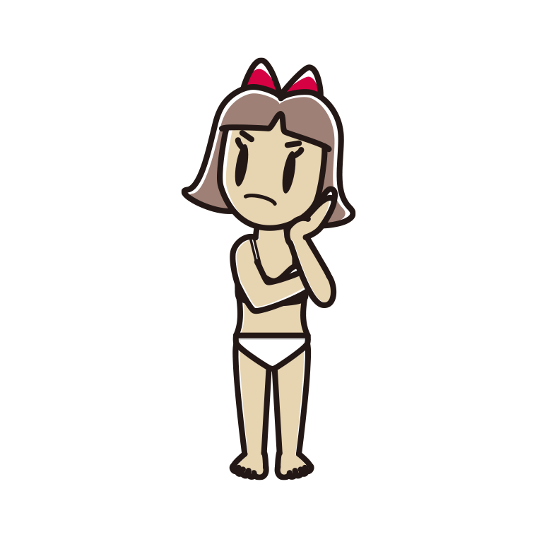 インナーウェアの着用例イラスト（考える小学生女子）【色あり、背景なし】透過PNG
