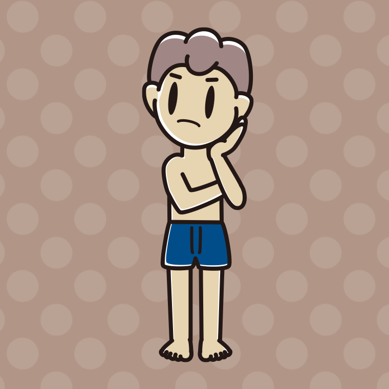 インナーウェアの着用例イラスト（考える男子中学生）【色、背景あり】PNG