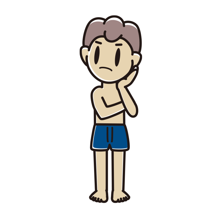 インナーウェアの着用例イラスト（考える男子中学生）【色あり、背景なし】透過PNG