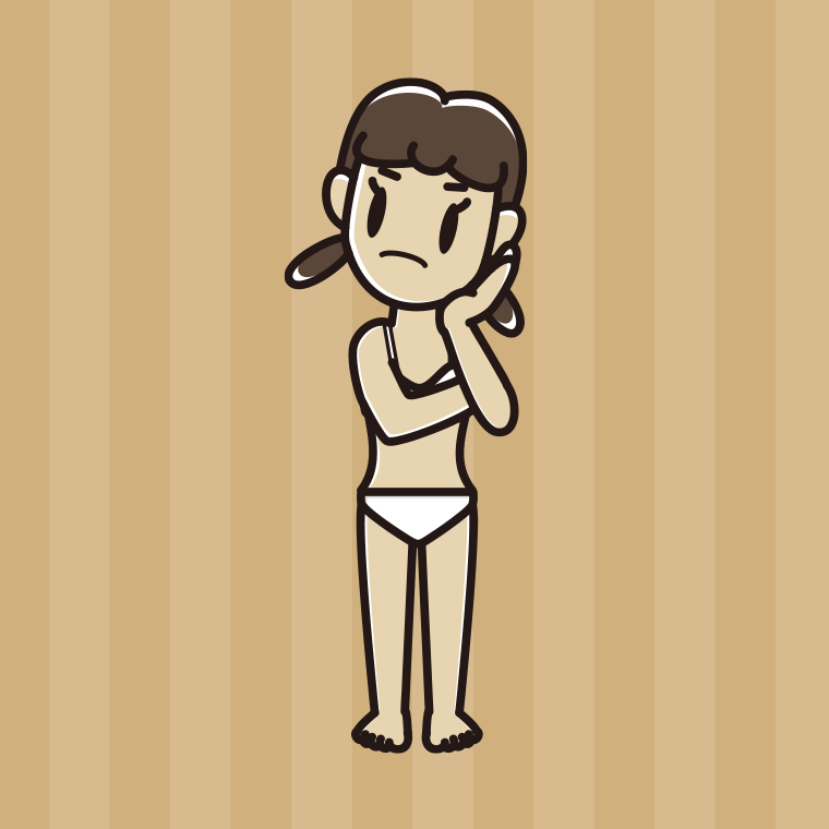 インナーウェアの着用例イラスト（考える女子中学生）【色、背景あり】PNG
