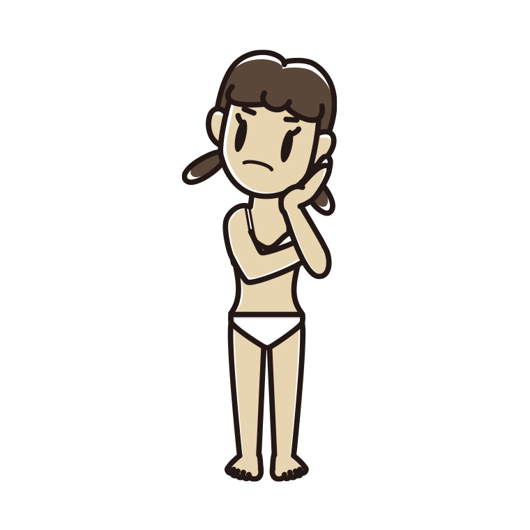 インナーウェアの着用例イラスト（考える女子中学生）【色あり、背景なし】透過PNG