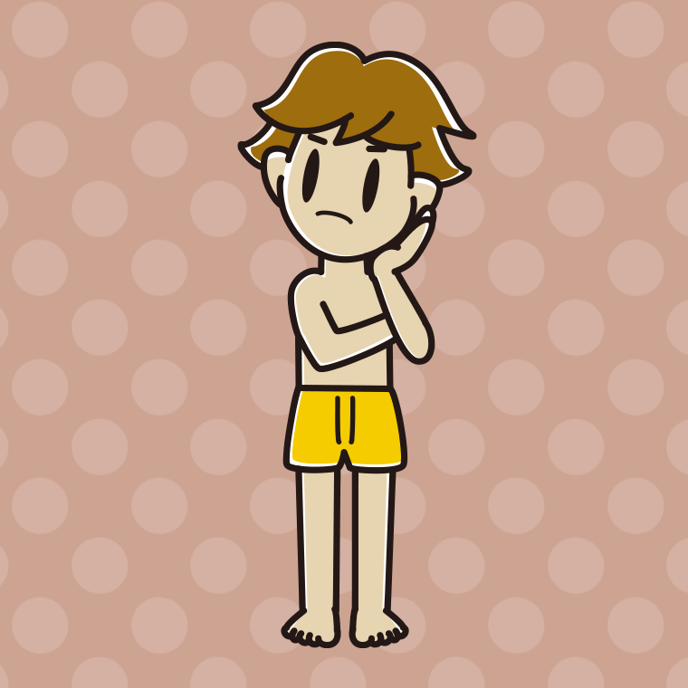 インナーウェアの着用例イラスト（考える男子高校生）【色、背景あり】PNG