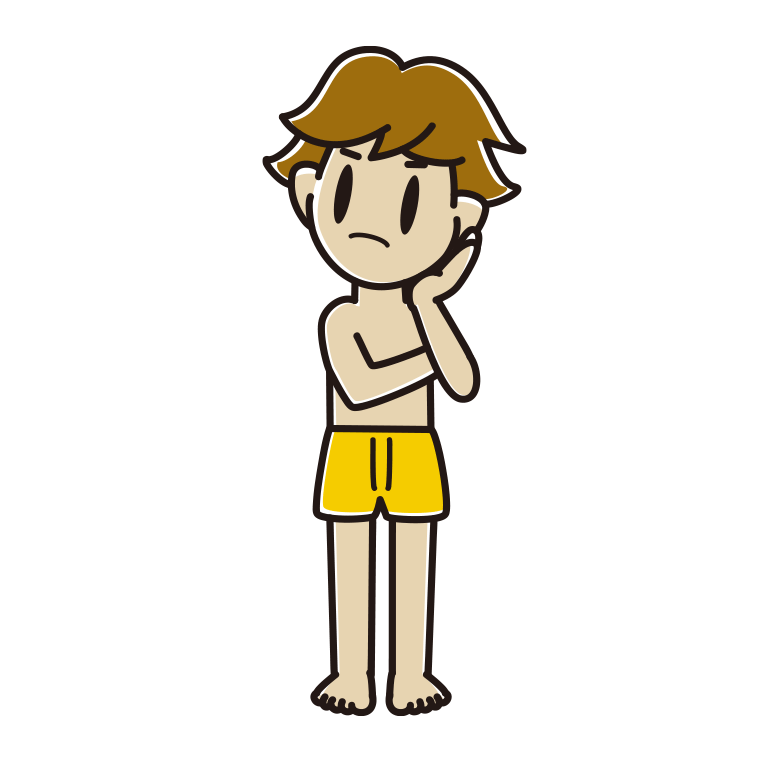 インナーウェアの着用例イラスト（考える男子高校生）【色あり、背景なし】透過PNG