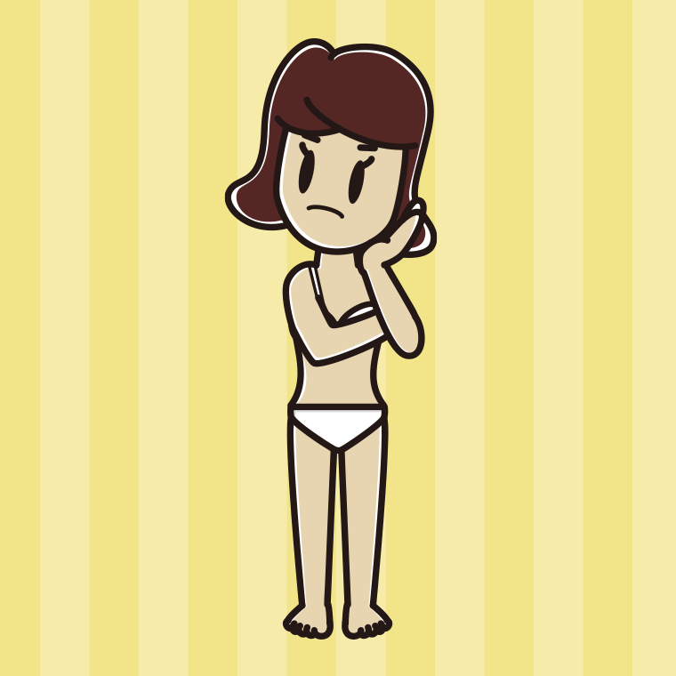 インナーウェアの着用例イラスト（考える女子高校生）【色、背景あり】PNG