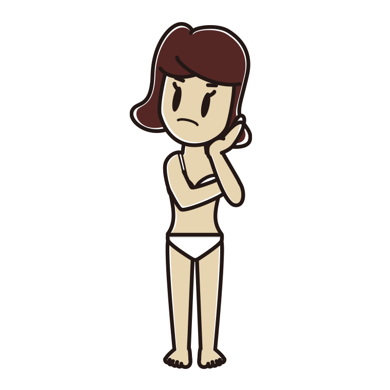 インナーウェアの着用例イラスト（考える女子高校生）【色あり、背景なし】透過PNG
