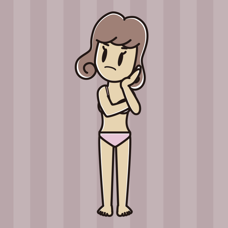 インナーウェアの着用例イラスト（考える女子大学生）【色、背景あり】PNG