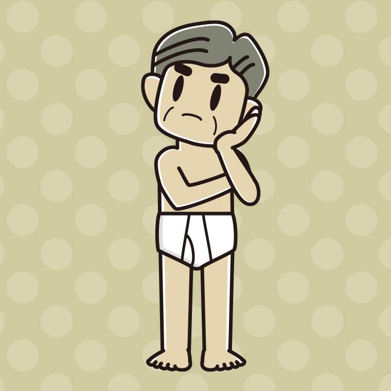 インナーウェアの着用例イラスト（考えるおじさん）【色、背景あり】PNG