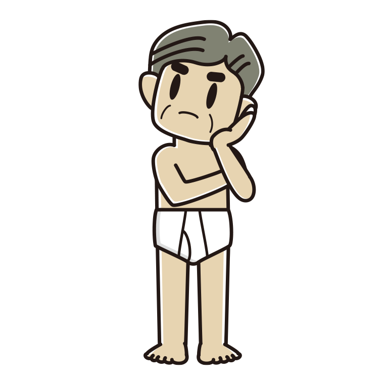 インナーウェアの着用例イラスト（考えるおじさん）【色あり、背景なし】透過PNG