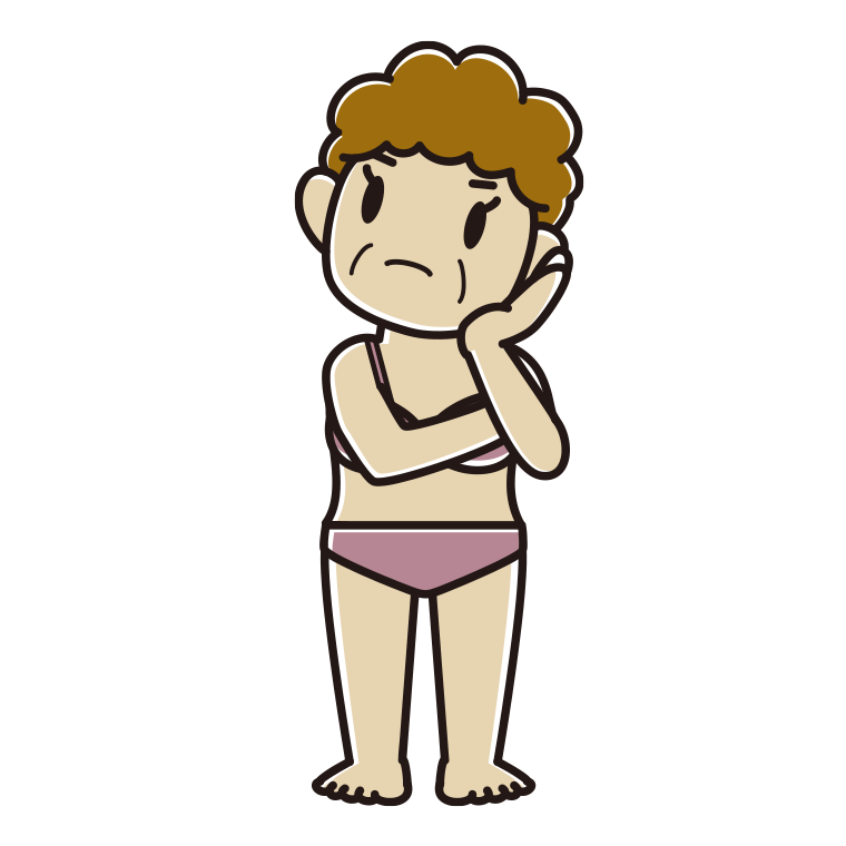 インナーウェアの着用例イラスト（考えるおばさん）【色あり、背景なし】透過PNG